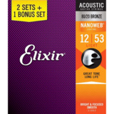 Elixir Strings / #16539 Nanoweb with Anti-Rust 80/20 Bronze #11052  3 Set Pack Light 12-53