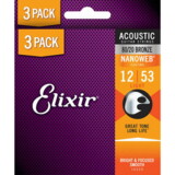 Elixir Strings / #16539 Nanoweb with Anti-Rust 80/20 Bronze #11052  3 Set Pack Light 12-53