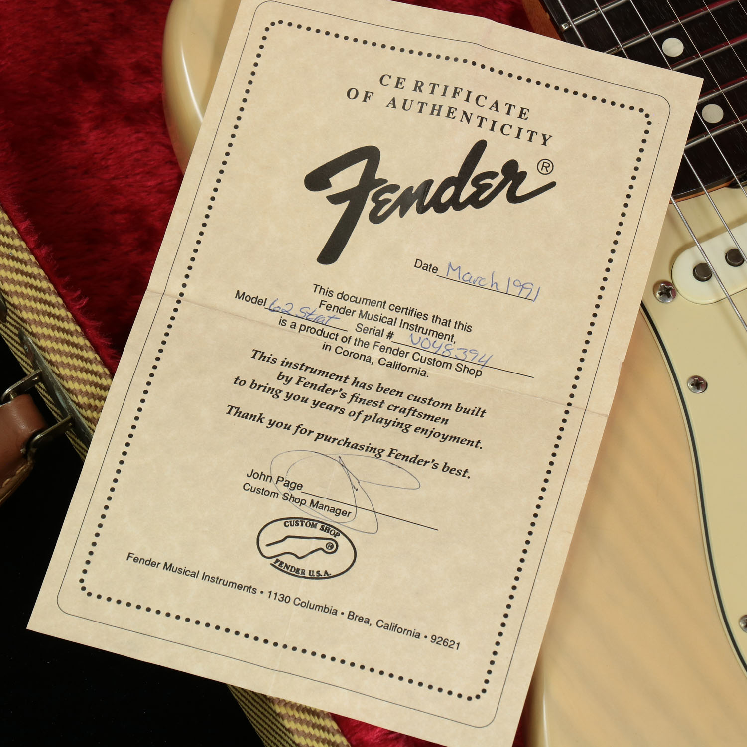 中古】Fender Custom Shop / 1962 Stratocaster White Blonde