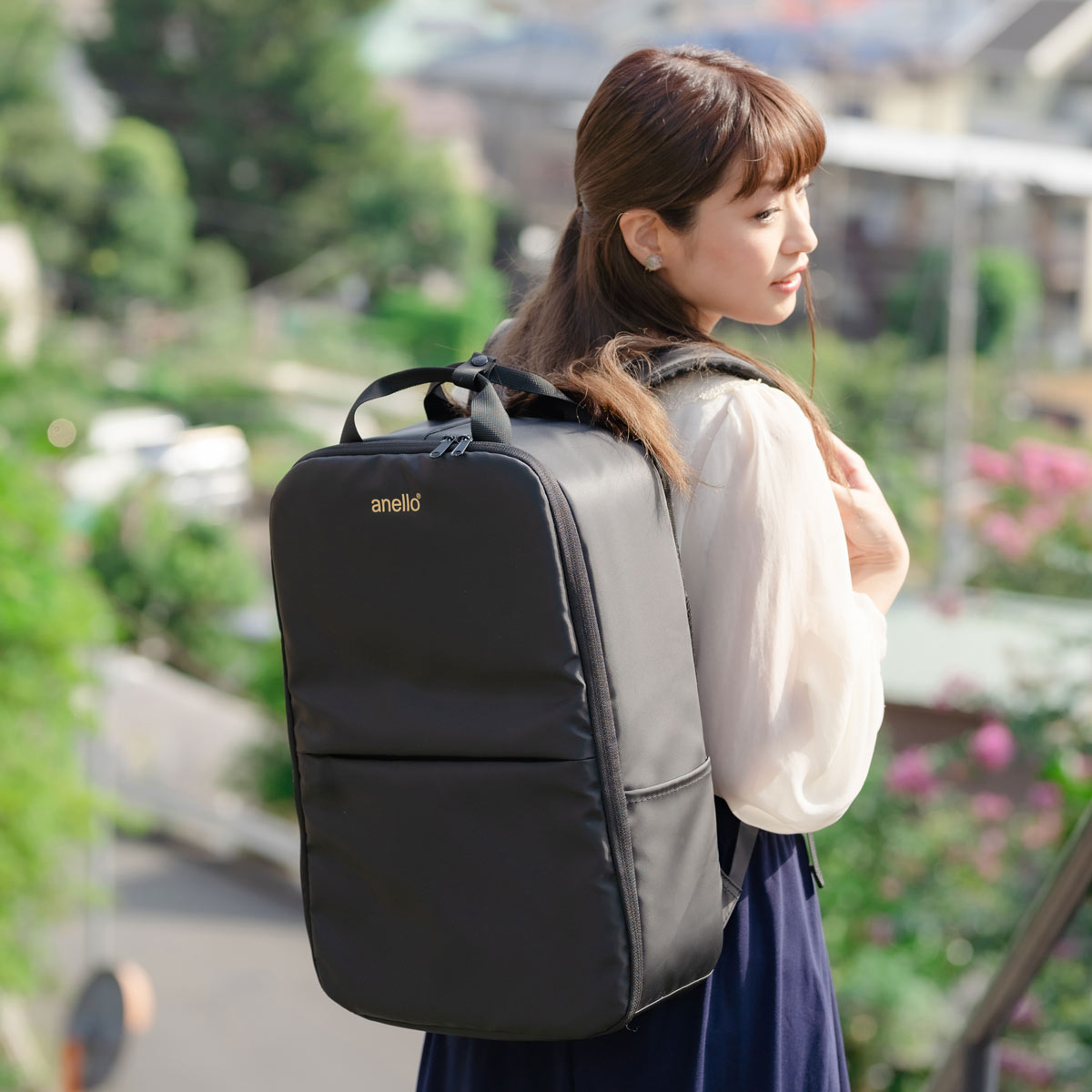 限定品anello×Pearlフルートリュック 黒(裏地ゴールド)（anello