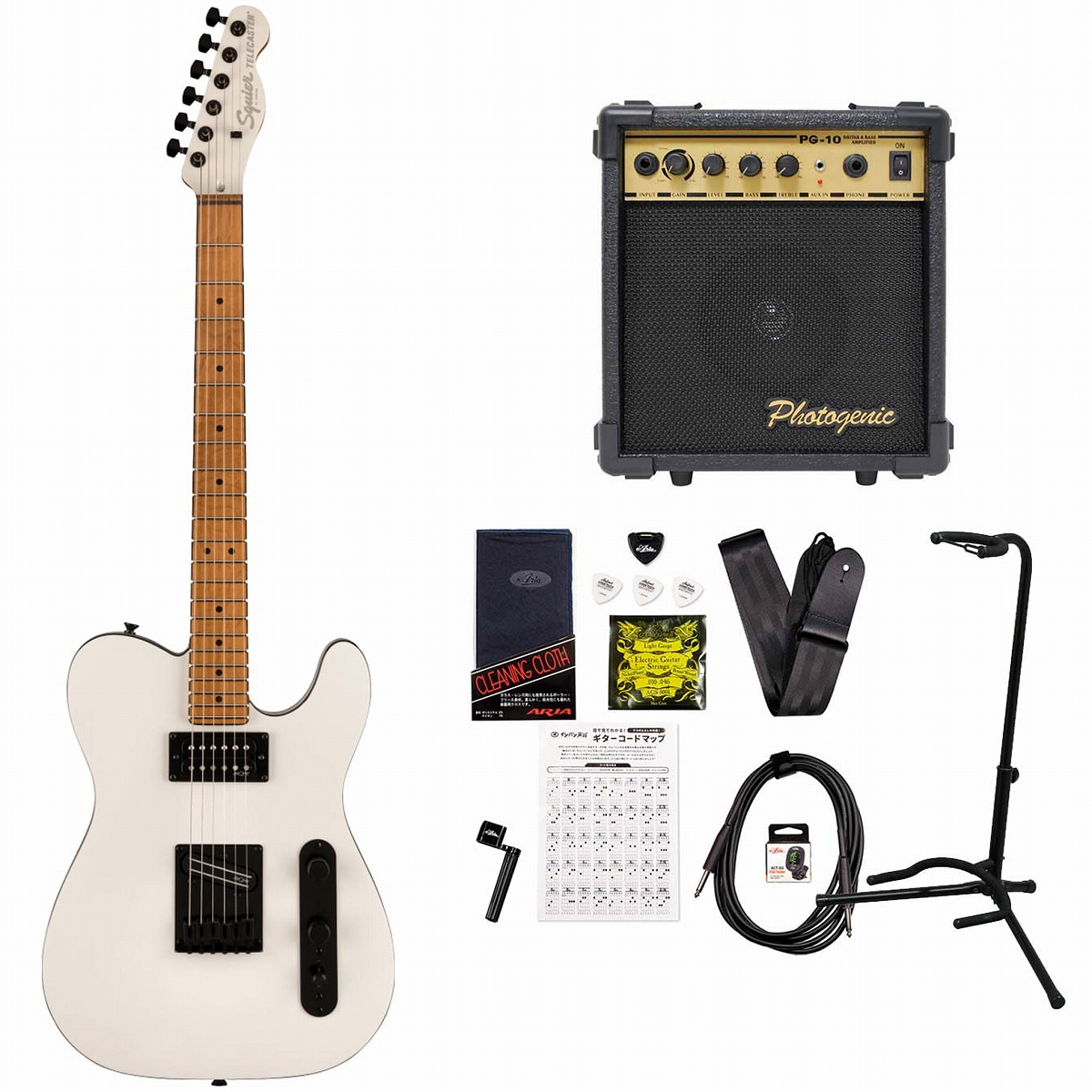 Pearl　White　Telecaster　イシバシ楽器　Squier　RH　Mple　Contemporary　Roasted　PG-10アンプ付属エレキギター初心者セット