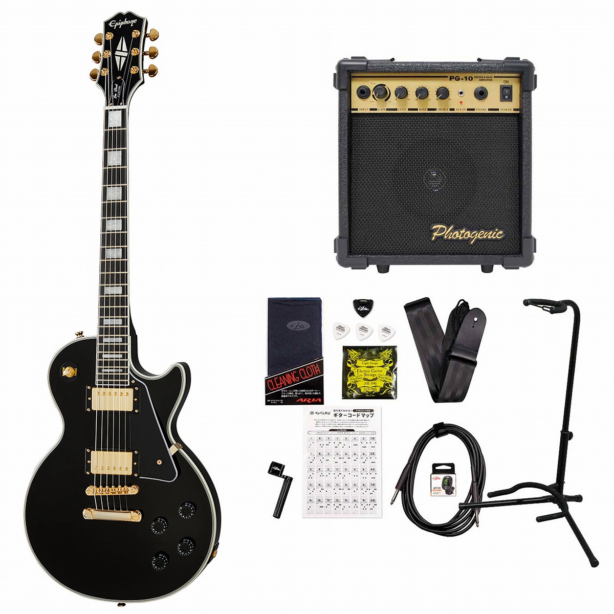 Epiphone / Inspired by Gibson Les Paul Custom Ebony エピフォン エレキギター レスポール カスタム  PG-10アンプ付属エレキギター初心者セット