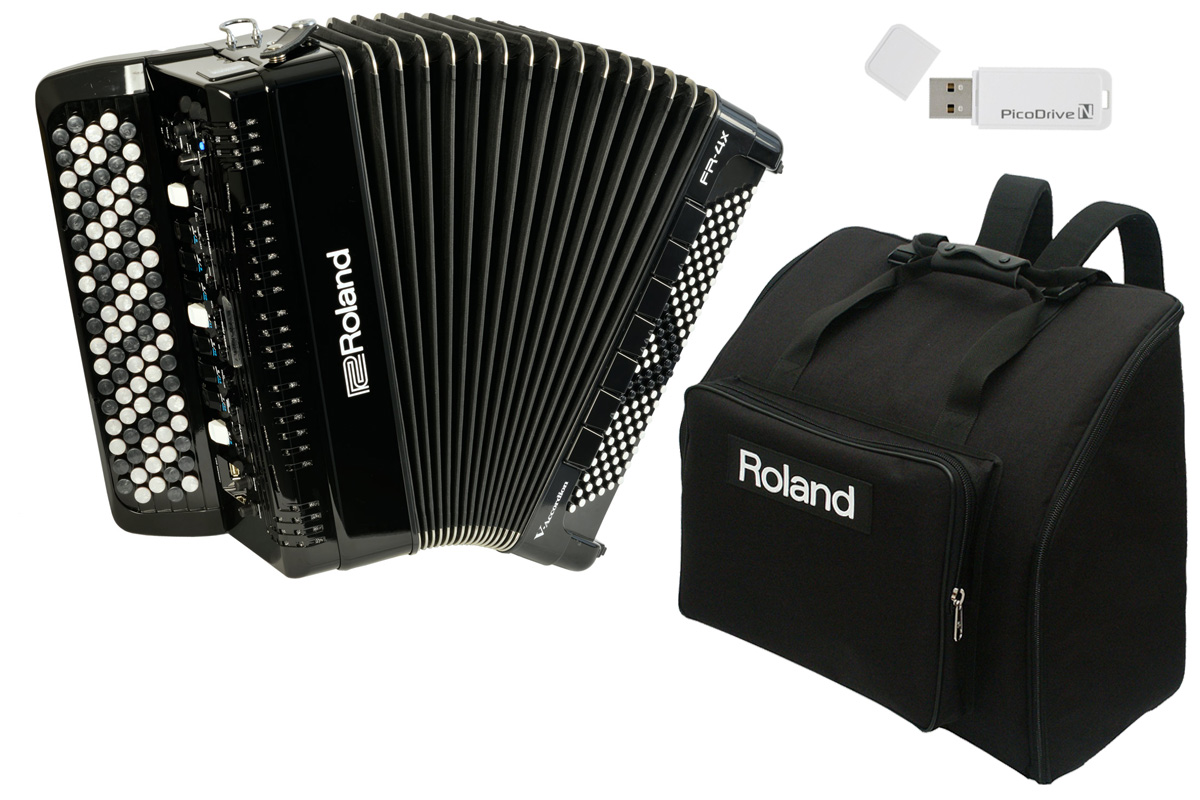 ボタン鍵盤タイプ　ローランド　FR-4XB　Vアコーディオン　セット！】ブラック　BAG-FR-3　BK【純正ケース　V-Accordion　Roland　イシバシ楽器