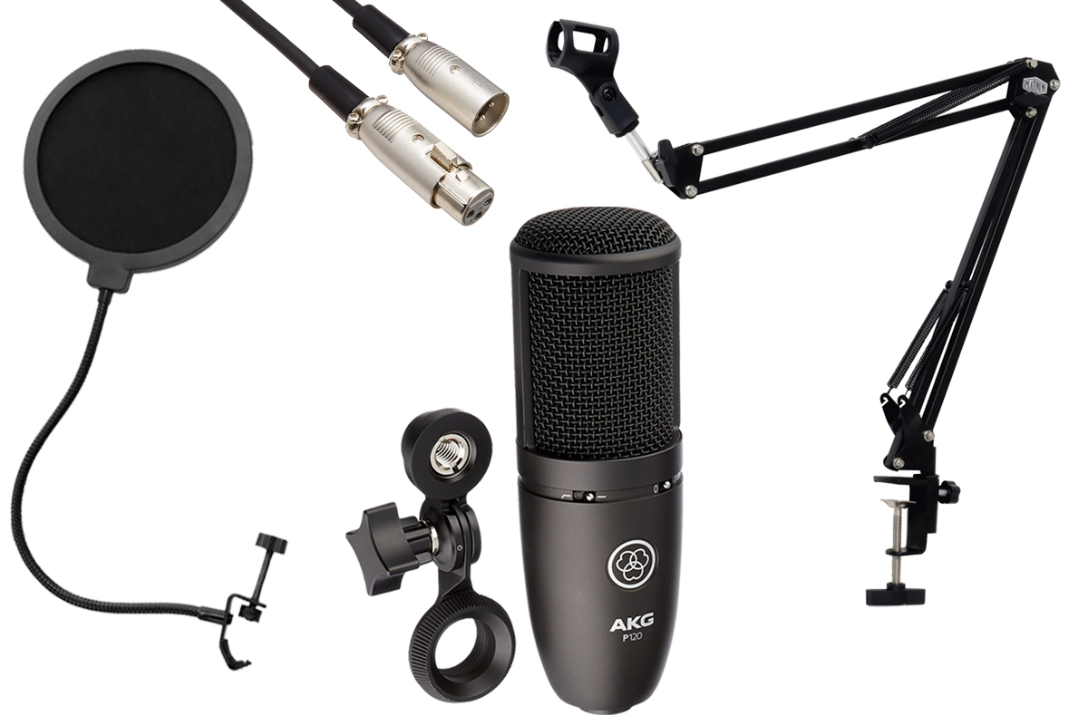 -3mマイクケーブル、ポップブロッカー、黒アームスタンド付-　AKG　P120　安心コンデンサーマイクセット04　イシバシ楽器