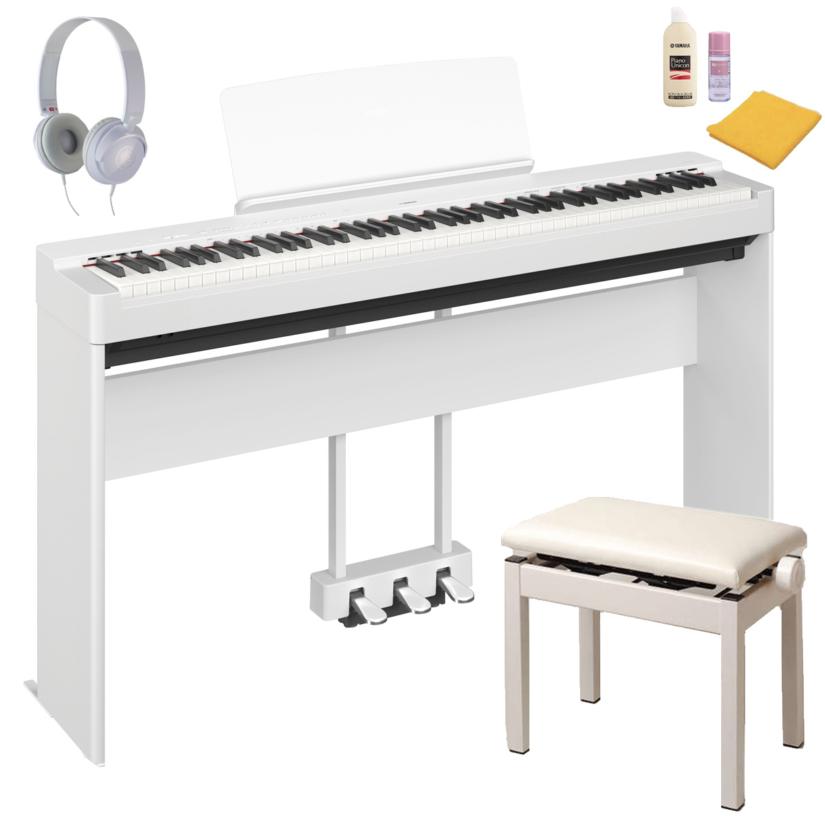 YAMAHA ヤマハ / P-225WH [専用スタンド+ペダルユニット ヘッドホン(HPH-50) 高低自在椅子セット] 電子ピアノ  《お手入れセットプレゼント》【お取り寄せ商品】 | イシバシ楽器