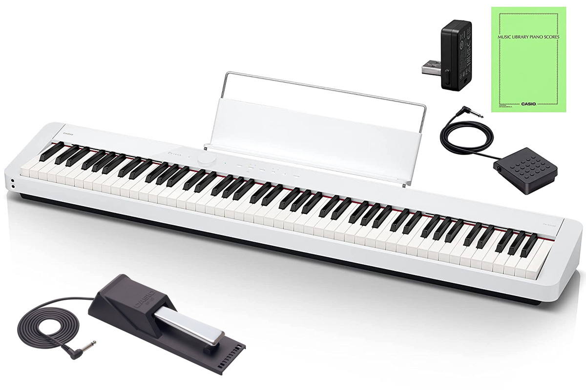 カシオ(CASIO)電子ピアノ Privia PX-S1100WE(ホワイト) 88鍵盤 スリムデザイン & 純正サスティンペダル  電子キーボード/デジタルピアノ用 SP-20