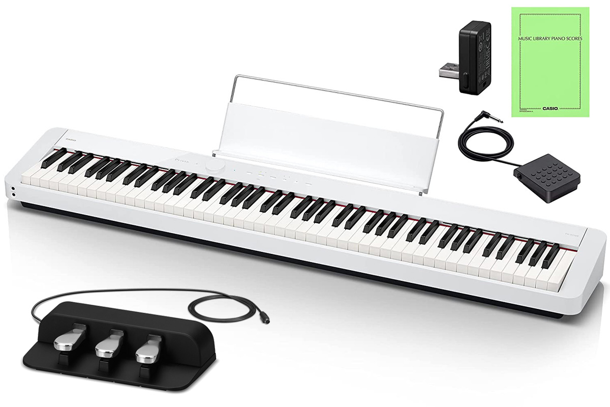 カシオ(CASIO)電子ピアノ Privia PX-S1100WE(ホワイト) 88鍵盤 スリムデザイン & 純正 ペダル 3本ペダルユニット  SP-34