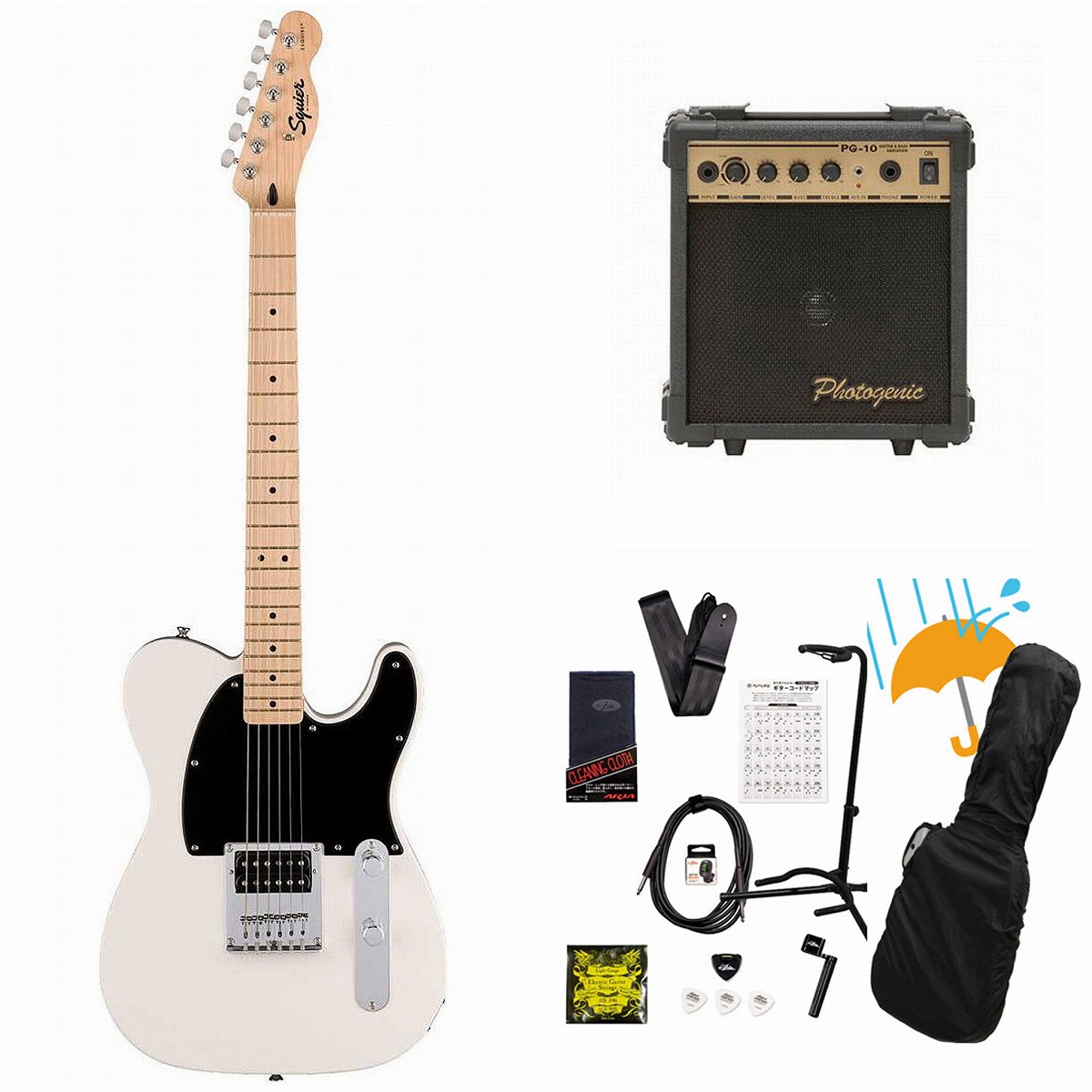 Amazon | PhotoGenic エレキギター 初心者入門ライトセット STタイプ ST-180M/WH ホワイト  [ソフトケース/シールド/ミニアンプ/チューナー/ストラップ/ピック/ピックケース/弦/調整用レンチ付属] | エレキギターセット | 楽器・音響機器