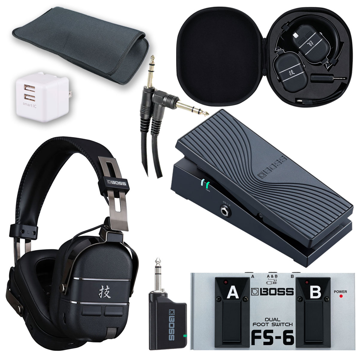 BOSS / 技 WAZA-AIR BASS パフォーマンスペダルセット  -EV-1-WLペダル、FS-6スイッチ、純正ケースCB-WZ-AIR、USB2ポートAC、スリーブバッグ-